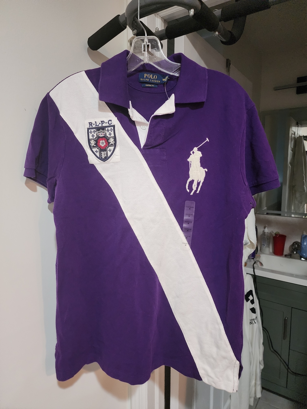 Polo by Ralph Lauren Purple & White Diagonal Stripe Rugby Shirt. S-M